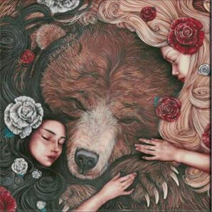 クロスステッチキット 熊と少女たち (14CT、図案印刷あり)