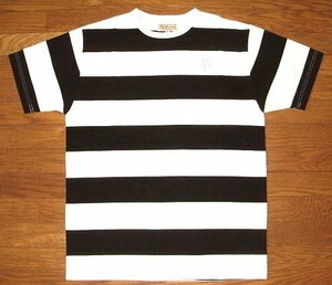 新品 MATTSONS CUSHMAN クッシュマン ヘビーコットン生地 囚人 極太 ボーダー柄 半袖 Tシャツ (Mサイズ/黒×白) プリズナー ホットロッド