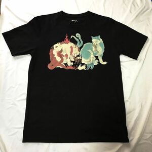 graniph ブラック TシャツS 猫又親子