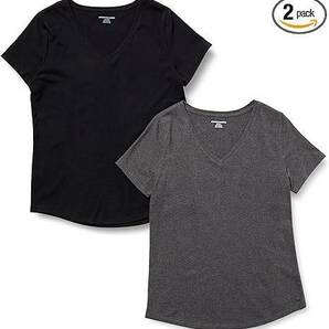 新品■Amazon Essentials 2枚組 Tシャツ コットン クラシックフィット 半袖 レディース ブラック/ヘザーチャコール M (日本サイズXL相当)の画像1