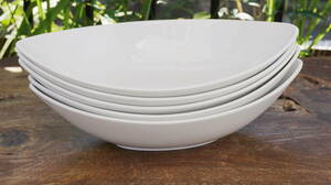  white tableware 27.0cm deep canoe bowl 5 pieces set boat shape curry plate pasta plate Cafe white Poe cellar tsu business use 