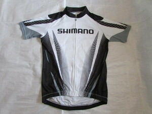 メンズ Mサイズ シマノ USED きれい 半袖 サイクル ジャージ フルジップ SHIMANO サイクリング ジャケット ホワイト/ブラック系