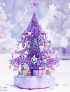 新品未使用　ブロック　積み木　未組立　クリスマスツリー　パープル　オルゴール　729粒　ギフト　クリスマスプレゼント　箱付き　zd117