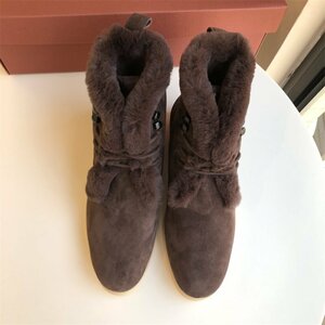 Loro Piana　ロロピアーナ　レディース　ブーツ　ショートブーツ　ボア　もこもこ　防寒　レザー　スエード　35-40　サイズ選択可能　3283