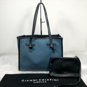 GIANNI CHIARINI マルチェラ レザー キャンバス トートバッグ