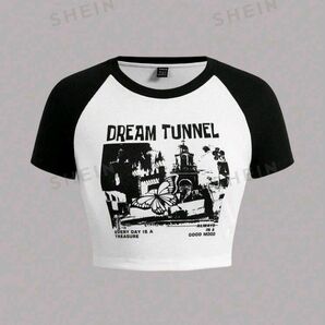 SHEIN 蝶々&スローガングラフィック Tシャツ