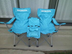 希少　ホンダ　ツインチェア　2脚　水色　椅子　ドリンクフォルダー　ポケット付　キャンプ　BBQ　アウトドア　レース観戦　バイクイベント