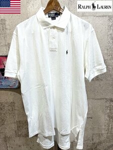 美品 90'S USA製 ポロラルフローレン 鹿の子ポロシャツ 白 L メンズ ワンポイント POLO RALPH LAUREN ホワイト 米国製