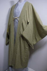 16/a unused * literary creation. single . length feather woven *.70. dress length 110cm* powdered green tea color ground 