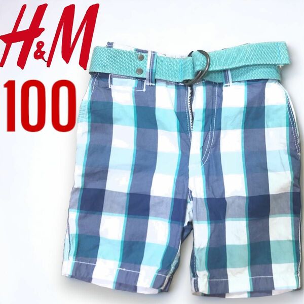 H&M ベルト付き　チェック　ハーフパンツ　100cm ショートパンツ