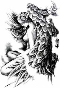 黒 タトゥーステッカー ボディーシール 3枚セット メンズ 大判 レディース 天使の翼 刺青シール 羽 防水 天使 腕 タトゥーシ
