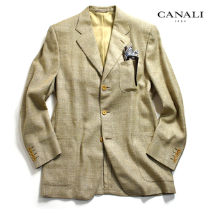 [定価１０万] 伊 カナーリ CANALI 大人の春夏 シルクリネン テーラードジャケット 48 メンズL イタリア製 ベージュ 絹麻 ブレザー