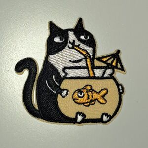 アイロンワッペン 猫 水槽 アイロン刺繍ワッペン