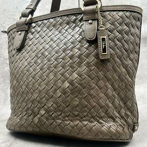  beautiful goods / rare design * Cole Haan ColeHaan mesh tote bag business briefcase A4 shoulder .. original leather khaki men's 