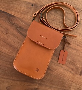  thin type Brown Tochigi leather pochette hand made cow leather smartphone case 