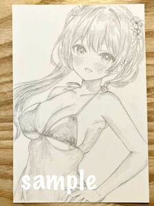 オリジナル　手描きイラスト　女の子 【ハガキサイズ】鉛筆画 SH2
