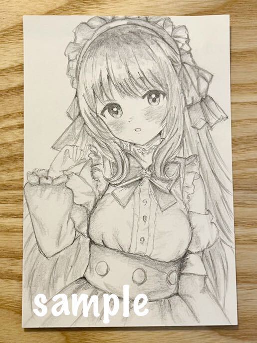 Original Hand-Drawn artwork illustration girl [postcard size] pencil drawing MD, comics, anime goods, hand drawn illustration