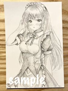 オリジナル ◆ 手描きイラスト ◆ 女の子 【ハガキサイズ】鉛筆画 HK2