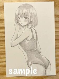 オリジナル ◆ 手描きイラスト ◆ 女の子 【ハガキサイズ】鉛筆画 SM01