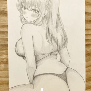 オリジナル ◆ 手描きイラスト ◆ 女の子 【ハガキサイズ】鉛筆画 SR08の画像1