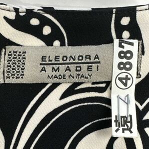 【美品】エ17＊ELEONORA AMADEI 七分袖ワンピース 黒/白 イタリア製 花柄 ひざ丈 大人女子 個性的 レディース 格安！お買い得♪の画像9