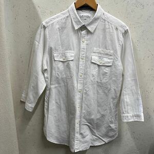 【美品♪】d11 THE SHOP TK ザショップティーケー　MEN'S 七分袖シャツ [XL] 爽やか♪白　麻混　ヘビロテ♪ ワールド　お洒落デザイン