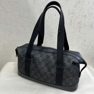 【美品♪】d39 GUCCI グッチ　本革レザー使いミニボストンバッグ　GG柄 黒 キャンバス コンパクト　ヘビロテ♪ お買い得！おすすめ♪