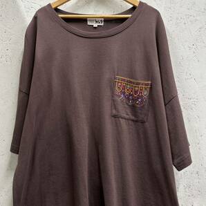 【美品】エ10☆MOUCHO TITICACA チチカカ 半袖カットソー size15 茶/ブラウン 綿100% Tシャツ ゆったりめ 大きいサイズ 刺繍 の画像1