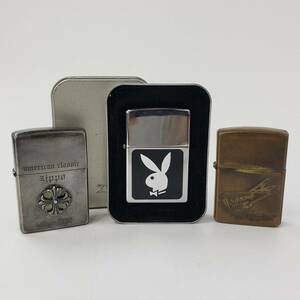 M5755(044)-514/TY3000　Zippo　３点まとめ　ジッポライター　american classic since 1932/PLAY BOY BLK&WHT/ZIPPO WIND PROOF