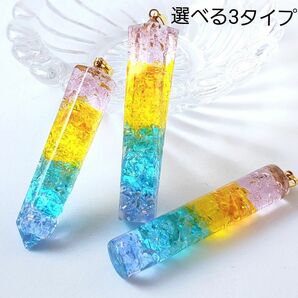N39 琉球ガラスの虹色スティックネックレス　レジン／ハンドメイドネックレス