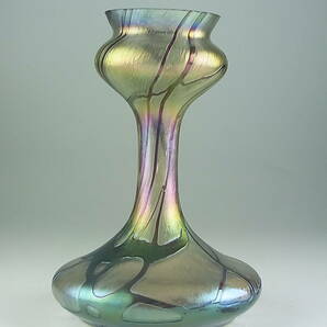 1900年代 アンティーク Kralik  アールヌーボー ボヘミアン アート ガラス 花瓶 ウランガラス 西洋アンティーク ラスターの画像1