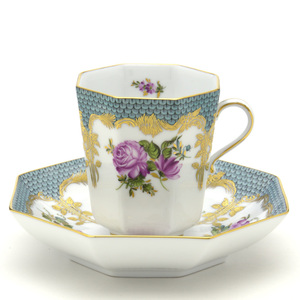 Art hand Auction Herend Kaffeetasse (achteckig) und Untertasse Julia, handbemaltes westliches Geschirr, signiert vom Malermeister, hergestellt in Ungarn, Neu-Herend, Geschirr, Nach Marke, Herend