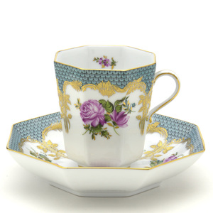 Art hand Auction Herend Coffee Cup (Octagonal) & Saucer Julia Hand Painted Western Tableware Signed by Master Painter Made in Hungary New Herend, tableware, By Brand, Herend