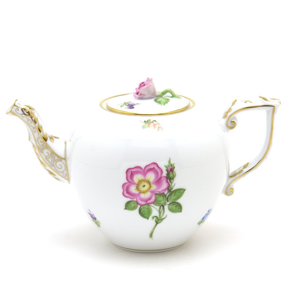 Herend Teapot Rose Decoration Gustave (GV-11) Handmade Hand Painted Tableware Western Tableware Made in Hungary New Herend, Western tableware, tea utensils, pot