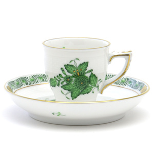 Art hand Auction ★Starts from 1 yen★Herend Espresso Cup & Saucer Apony Green Hand Painted Porcelain Western Tableware Mocha Cup Made in Hungary New Herend, tea utensils, Cup and saucer, demitasse cup