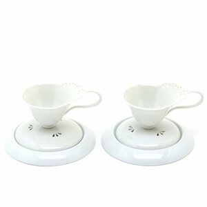 Art hand Auction セーブル(Sevres) デミタスコーヒーカップ(mardi)(ペア) 白磁 透し彫り ボレックシーペック ハンドメイド 新品, 茶器, カップ&ソーサー, デミタスカップ