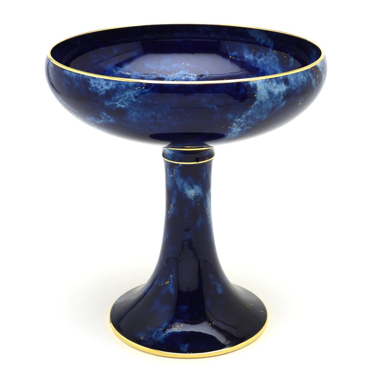 Sable Compote Coupe Lanie C Bleu Lapis Lazuli Marbre Motif Or 24 Carats Dispersé Fait Main Porcelaine Dure Made in France Nouveau Sèvres, Vaisselle occidentale, plaque, plat, autres