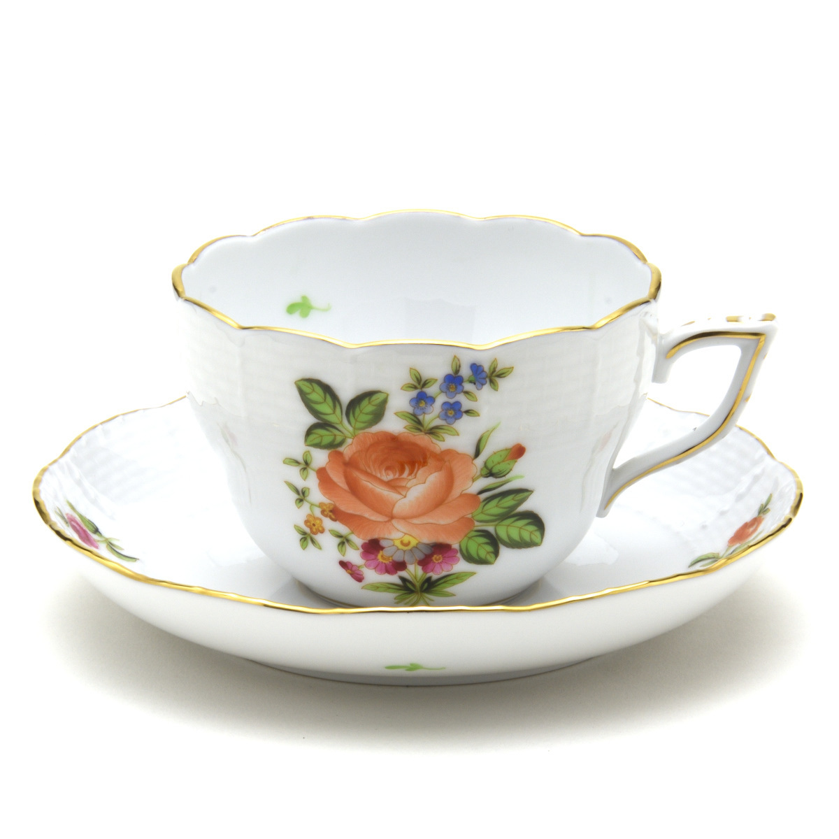 Herend Tasse et soucoupe polyvalentes peintes à la main, vaisselle occidentale, petit bouquet de roses/tasse à café et thé orange, fabriquée en Hongrie, nouveau, ustensiles à thé, tasse et soucoupe, café, Pour le thé et le thé