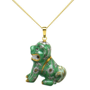 Herend Pendant Top Furong Ryokusai/Chinese Rose Green Porcelain Guardian Dog Hand Painted Komainu Accessory Made in Hungary New, ladies accessories, pendant top, charm, others