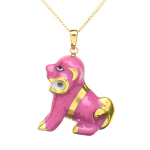 Art hand Auction Herend Pendant Top Guardian Dog (Pink) Hand Painted Porcelain Komainu Accessory with Neck Chain Made in Hungary Brand New Herend, ladies accessories, pendant top, charm, others