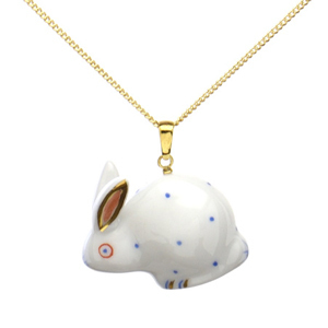 Art hand Auction Herend Pendant Top Rabbit Light Blue Polka Dot Pattern Hand Painted Porcelain Rabbit Accessory with Neck Chain Rabbit Made in Hungary Brand New Herend, ladies accessories, pendant top, charm, others