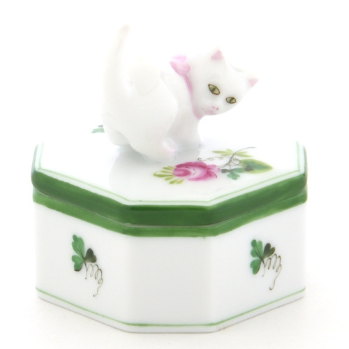 Heren Rose de Vienne Boîte à Bonbons Boîte Fantaisie Chat Ornement Peint à la Main en Porcelaine Accessoire Boîte Petite Boîte Ornement Fantaisie Fabriqué en Hongrie Nouveau Heren, accessoires d'intérieur, ornement, autres