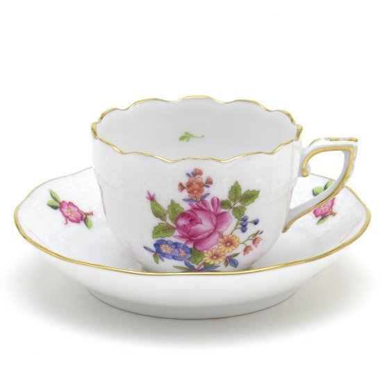 Herend Taza y platillo Demitasse Printemps Porcelana pintada a mano Taza de moca Vajilla occidental Plato de tazón de café Vajilla con estampado floral Hecho en Hungría Nuevo Herend, utensilios de té, taza y plato, taza demitasse