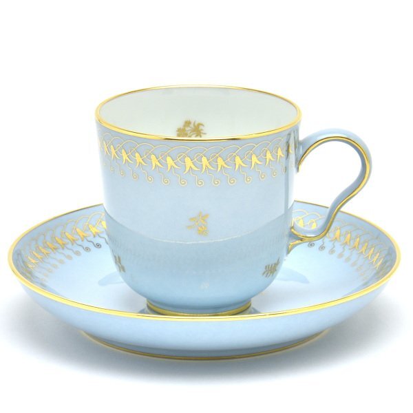 Taza de Café Sable y Platillo Agatha Ágata Azul Color Oro 24K Decoración (No.65) Porcelana Dura Hecho a Mano en Francia Nuevo Sevres, utensilios de té, taza y plato, Taza de café