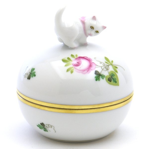 Herend Vienna Rose/Simple Bonbon Case Round Accessory Case Cat Ornament Small Case Handmade Hand Painted Ornament Ornament Made in Hungary New Herend, interior accessories, ornament, others