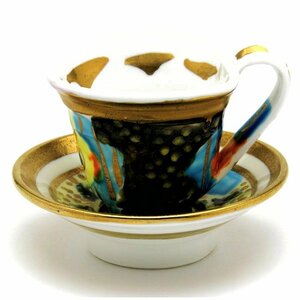 Art hand Auction Super seltene, einzigartige Kaffeetasse und Untertasse von Betty Woodman, handgefertigt, handbemalt, Western-Geschirr, weiche Paste, hergestellt in Frankreich, New Sevres, Teeutensilien, Tasse und Untertasse, Kaffeetasse