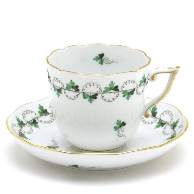 Herend Coffee Cup & Saucer Parsley (Green) Hand Painted Porcelain Western Tableware Tableware Coffee Bowl Dish Made in Hungary New Herend, tea utensils, Cup and saucer, Coffee cup