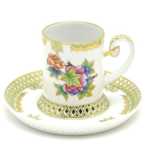 Art hand Auction Herend Coffee Cup & Saucer Victoria Bouquet (2) Openwork Handmade Hand Painted Porcelain Tableware Coffee Bowl Dish Made in Hungary New Herend, tea utensils, Cup and saucer, Coffee cup