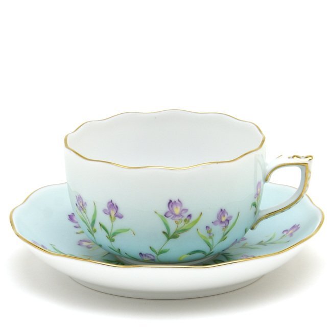 Herend Tea Cup & Saucer Turquoise Blue Iris Hand Painted Porcelain Western Tableware Tea Bowl Dish Tableware Made in Hungary New Herend, tea utensils, Cup and saucer, Tea cup