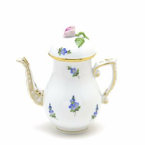 Art hand Auction ヘレンド コーヒーポット(ミニ) 忘れな草 薔薇飾り ハンドメイド 手描き 磁器製 洋食器 テーブルウェア 勿忘草 ハンガリー製 新品 Herend, 洋食器, 茶器, ポット